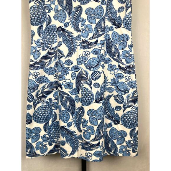 Talbots Textured Square Neck Dress 10 Coastal Pineapple Blue Sleeveless Cotton - Picture 8 of 10
